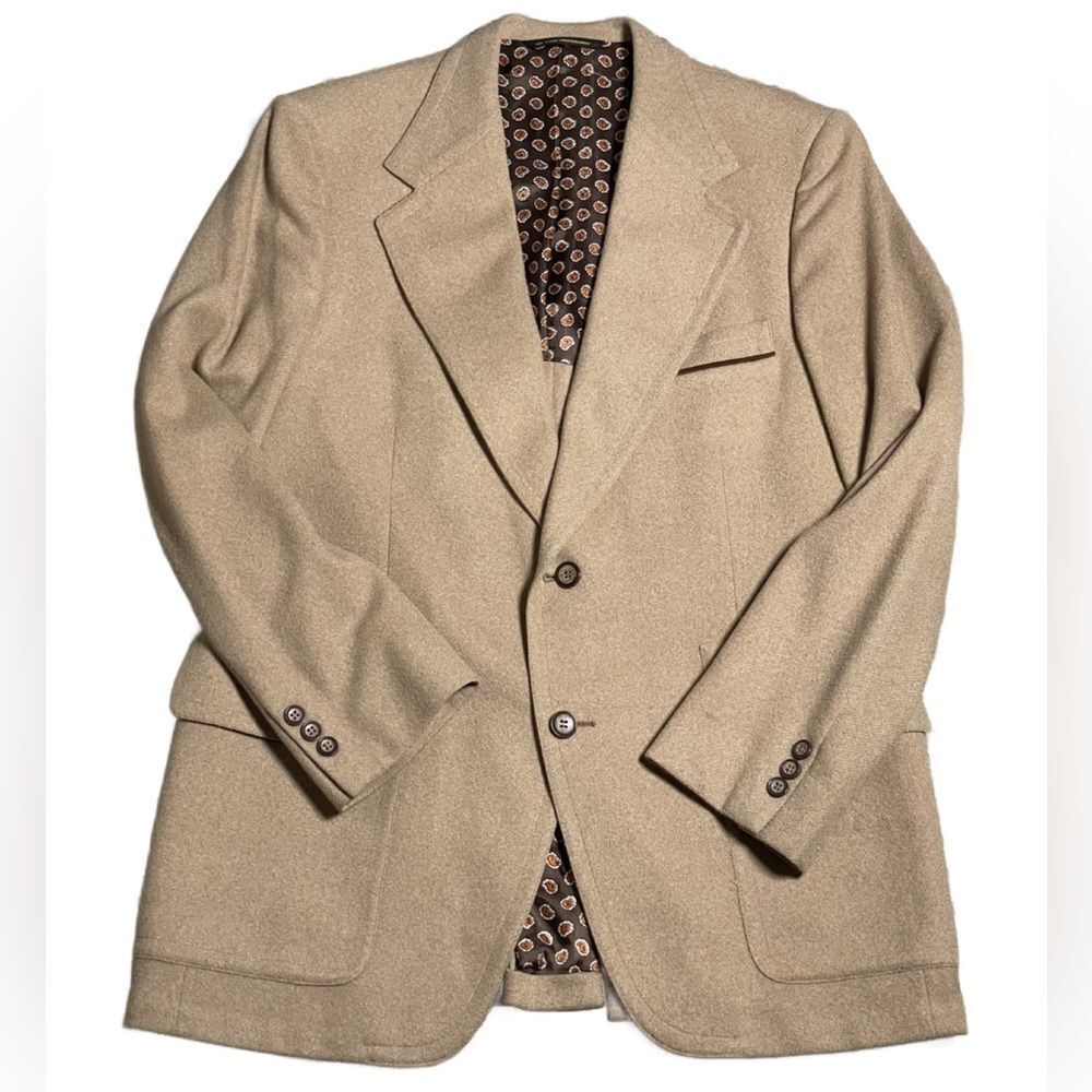 Vintage Stuart Shaines Tan Felt Wool Blazer Silky Paisley Interior (Size: 42R)